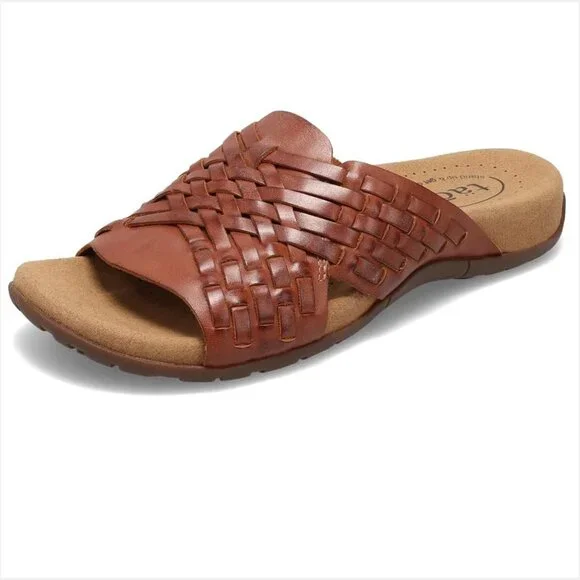 Taos Guru Cognac Leather Woven Slip On Sandals Women US 11 - Picture 1 of 14